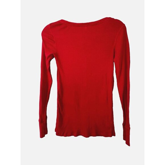 Victorias Secret Y2K M Red Waffle Knit Thermal Henley Top Cozy Lounge Coquette - Picture 2 of 8
